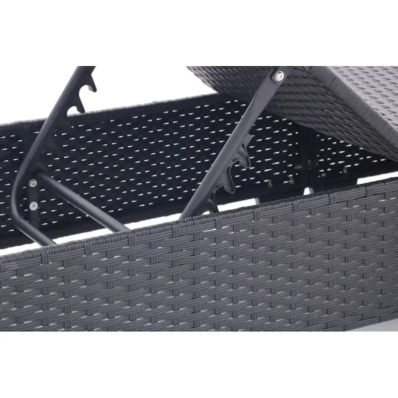 Chaise longue d'extérieur en osier noir 2 places avec dossier réglable et coussins