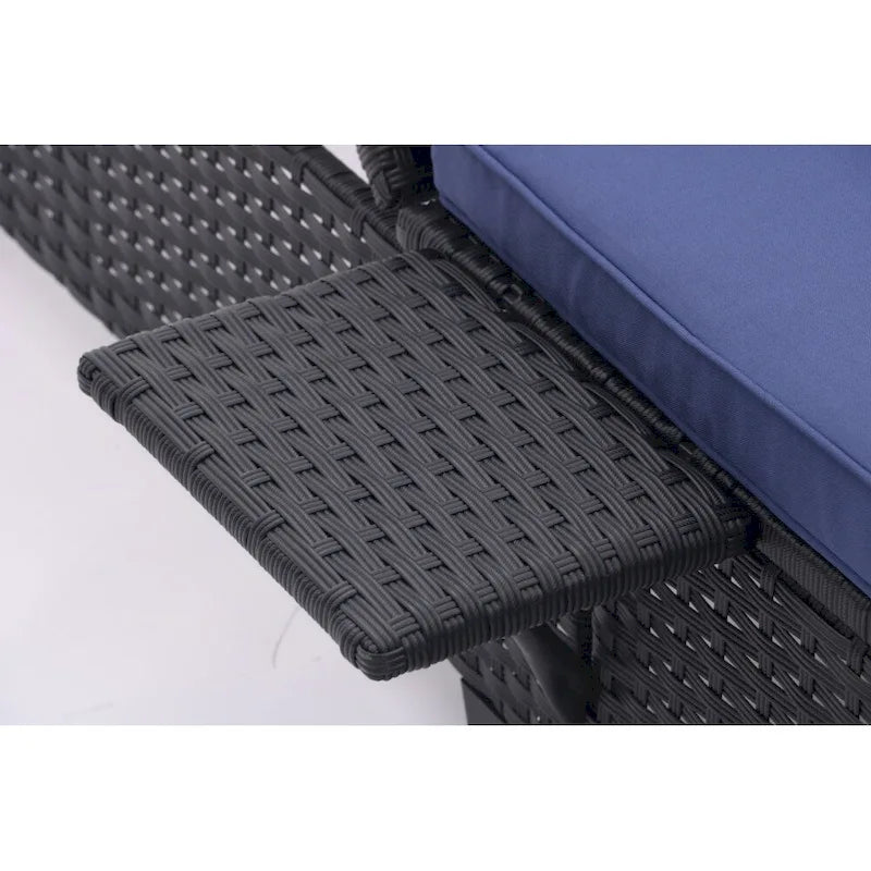 Chaise longue d'extérieur en osier noir 2 places avec dossier réglable et coussins