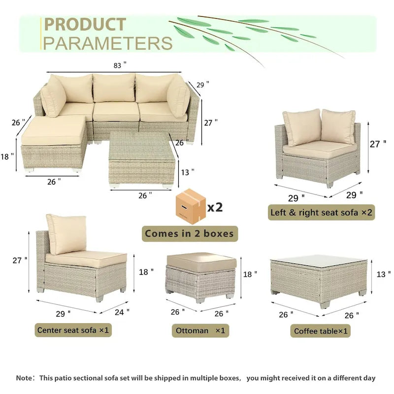 Ensemble de mobilier de jardin 5 pièces en rotin synthétique tressé à la main avec coussins et table basse