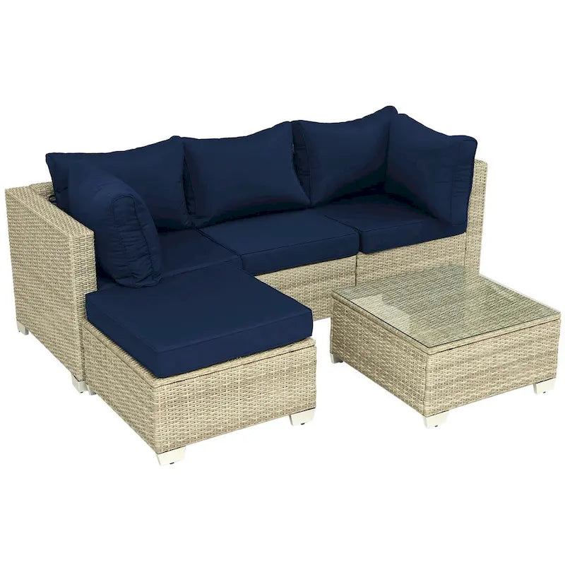 Ensemble de mobilier de jardin 5 pièces en rotin synthétique tressé à la main avec coussins et table basse