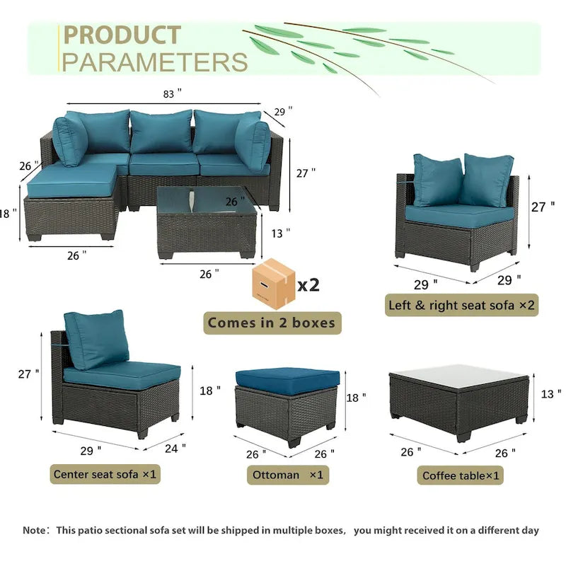 Ensemble de mobilier de jardin 5 pièces en rotin synthétique tressé à la main avec coussins et table basse