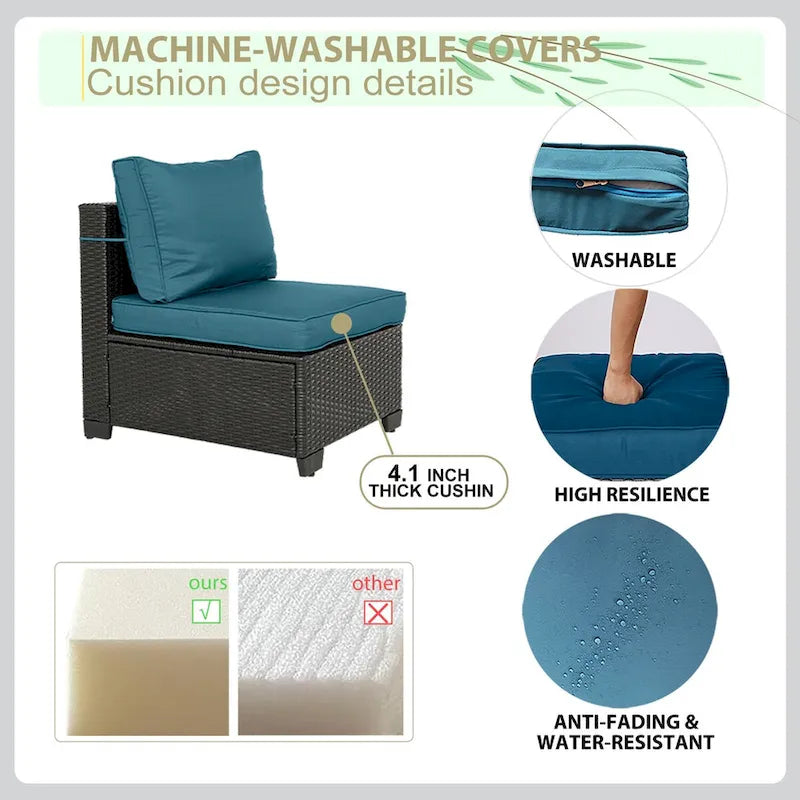 Ensemble de mobilier de jardin 5 pièces en rotin synthétique tressé à la main avec coussins et table basse