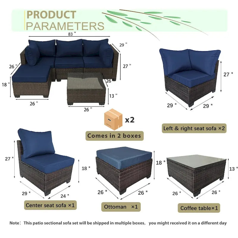 Ensemble de mobilier de jardin 5 pièces en rotin synthétique tressé à la main avec coussins et table basse