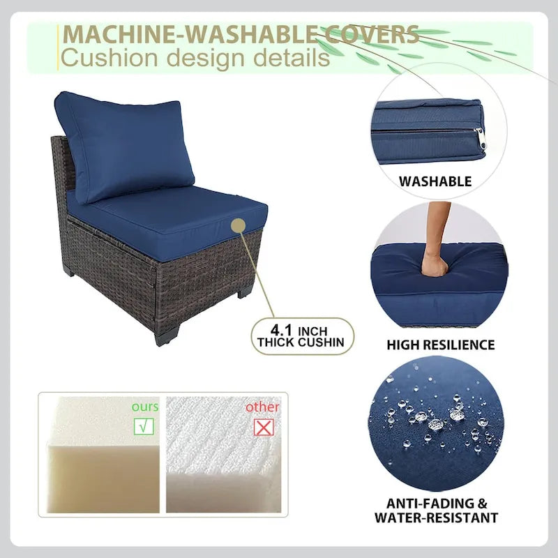 Ensemble de mobilier de jardin 5 pièces en rotin synthétique tressé à la main avec coussins et table basse