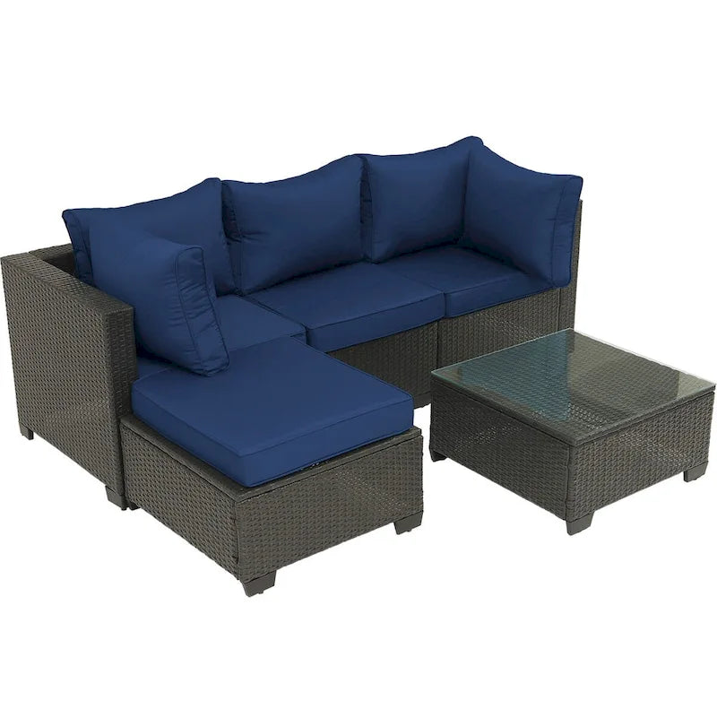 Ensemble de mobilier de jardin 5 pièces en rotin synthétique tressé à la main avec coussins et table basse