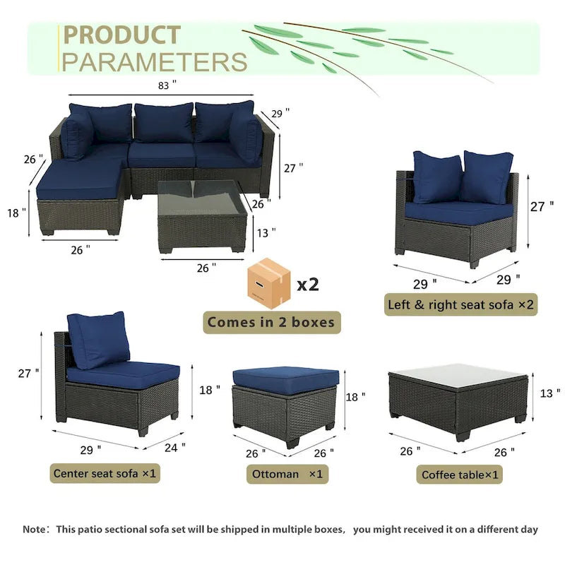Ensemble de mobilier de jardin 5 pièces en rotin synthétique tressé à la main avec coussins et table basse