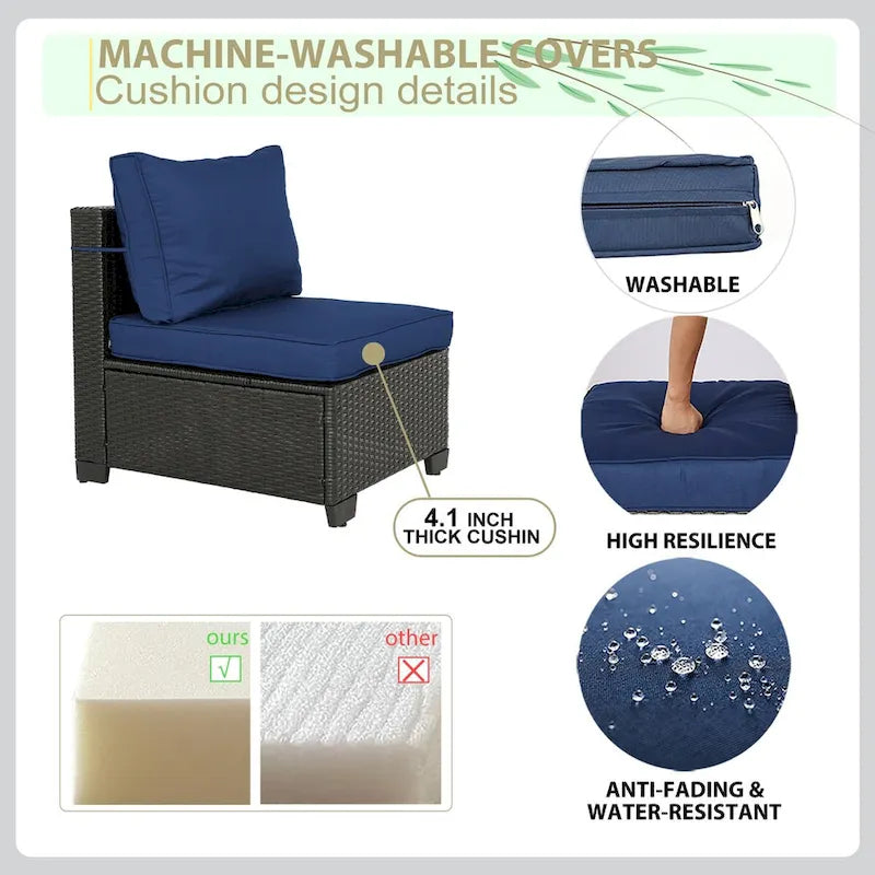 Ensemble de mobilier de jardin 5 pièces en rotin synthétique tressé à la main avec coussins et table basse