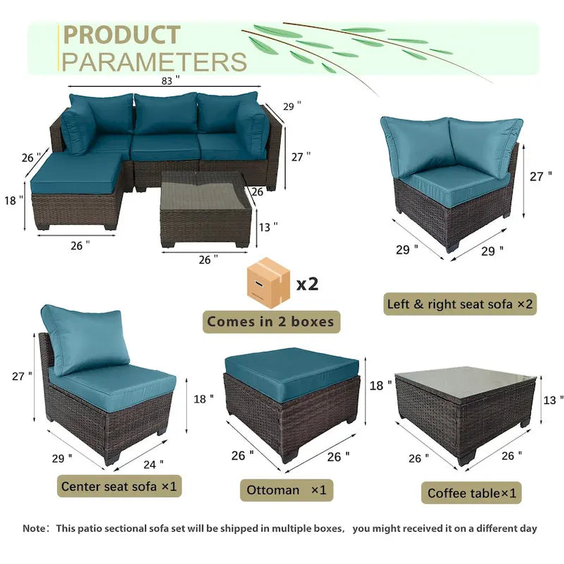 Ensemble de mobilier de jardin 5 pièces en rotin synthétique tressé à la main avec coussins et table basse