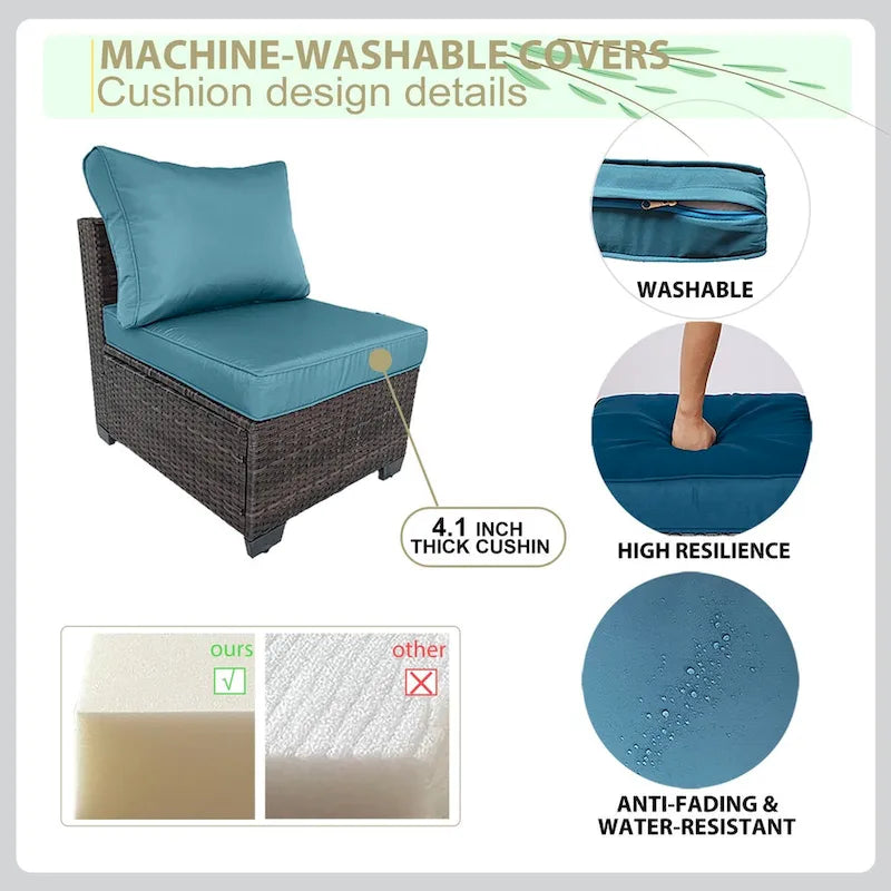 Ensemble de mobilier de jardin 5 pièces en rotin synthétique tressé à la main avec coussins et table basse