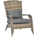 Chaise Adirondack en osier pour patio avec coussins moelleux, dossier incurvé haut et accoudoirs confortables