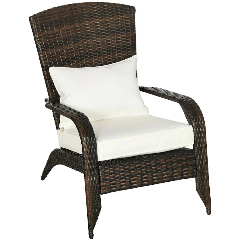 Chaise Adirondack en osier pour patio avec coussins moelleux, dossier incurvé haut et accoudoirs confortables