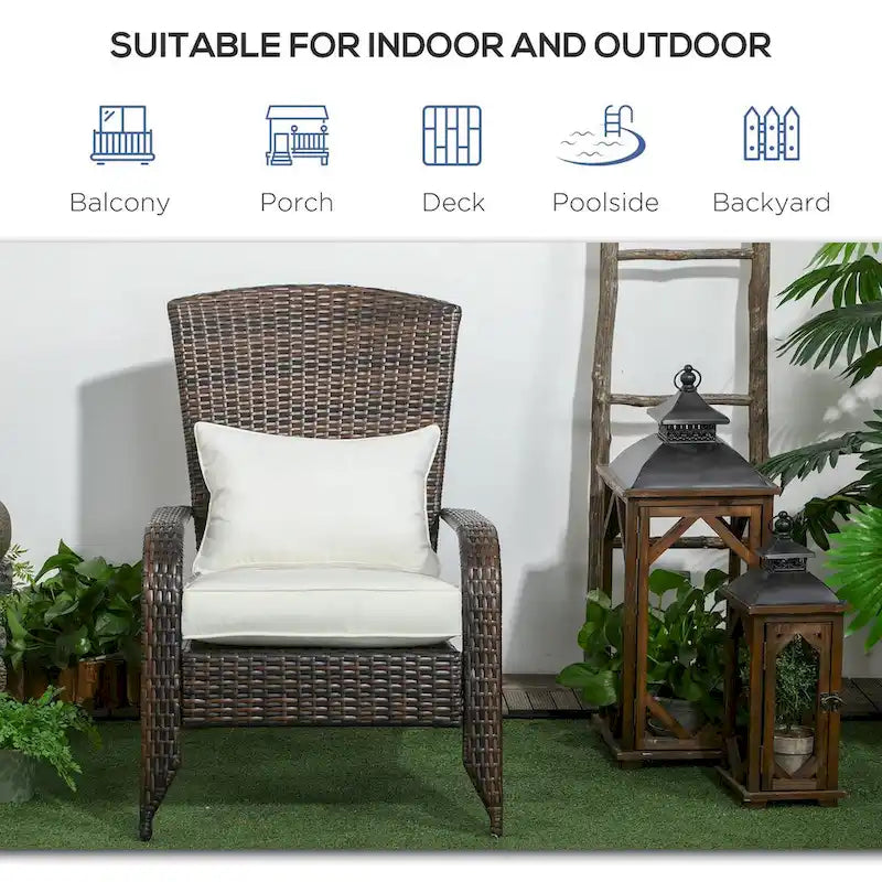 Chaise Adirondack en osier pour patio avec coussins moelleux, dossier incurvé haut et accoudoirs confortables