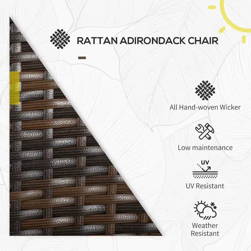 Chaise Adirondack en osier pour patio avec coussins moelleux, dossier incurvé haut et accoudoirs confortables