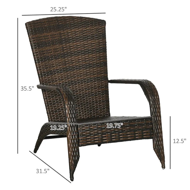 Chaise Adirondack en osier pour patio avec coussins moelleux, dossier incurvé haut et accoudoirs confortables