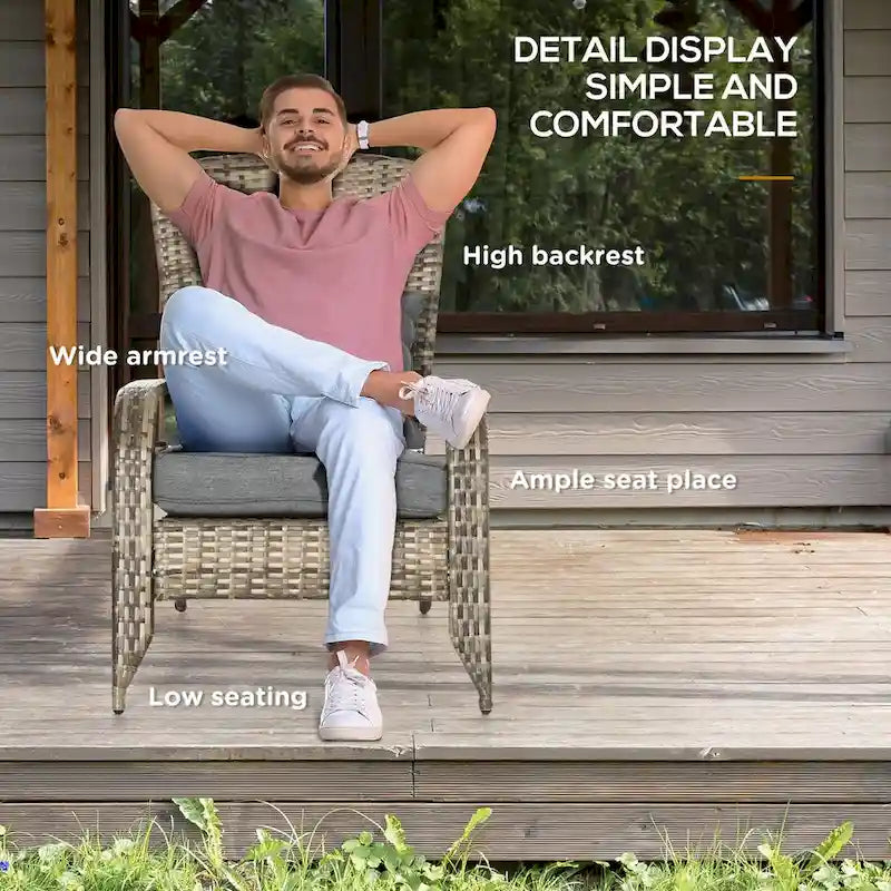 Chaise Adirondack en osier pour patio avec coussins moelleux, dossier incurvé haut et accoudoirs confortables