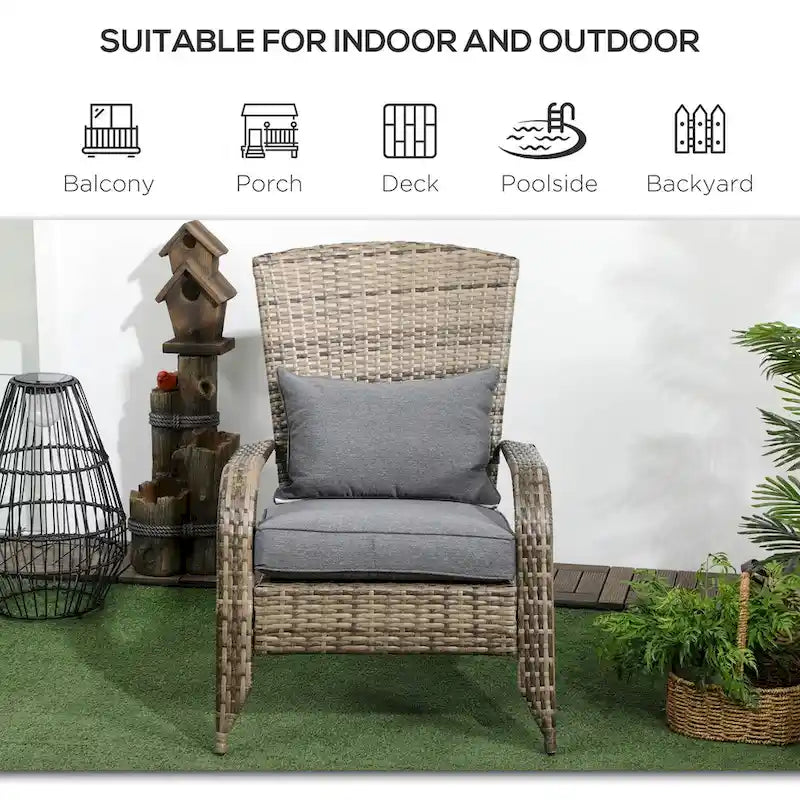 Chaise Adirondack en osier pour patio avec coussins moelleux, dossier incurvé haut et accoudoirs confortables