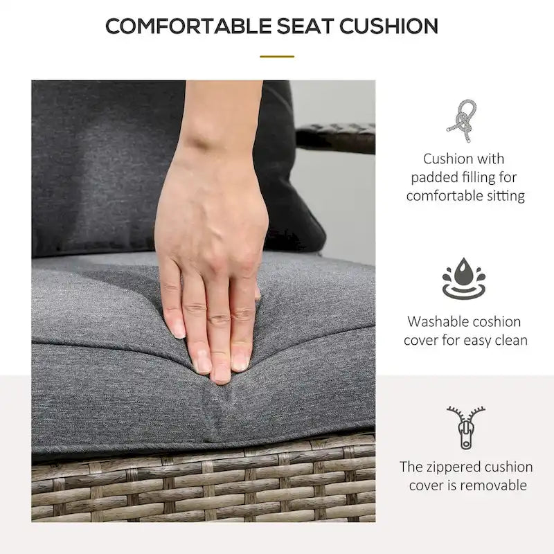 Chaise Adirondack en osier pour patio avec coussins moelleux, dossier incurvé haut et accoudoirs confortables