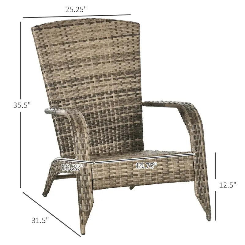 Chaise Adirondack en osier pour patio avec coussins moelleux, dossier incurvé haut et accoudoirs confortables