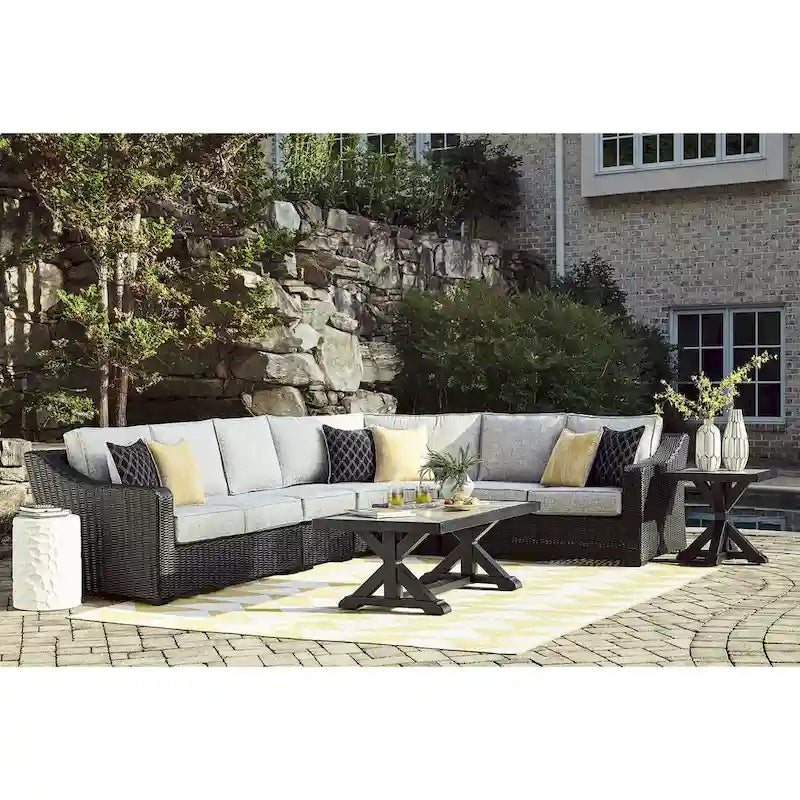 Signature Design by Ashley Beachcroft Black/Gray 4-Piece Outdoor Sectional - 180 W x 145 D x 35 H