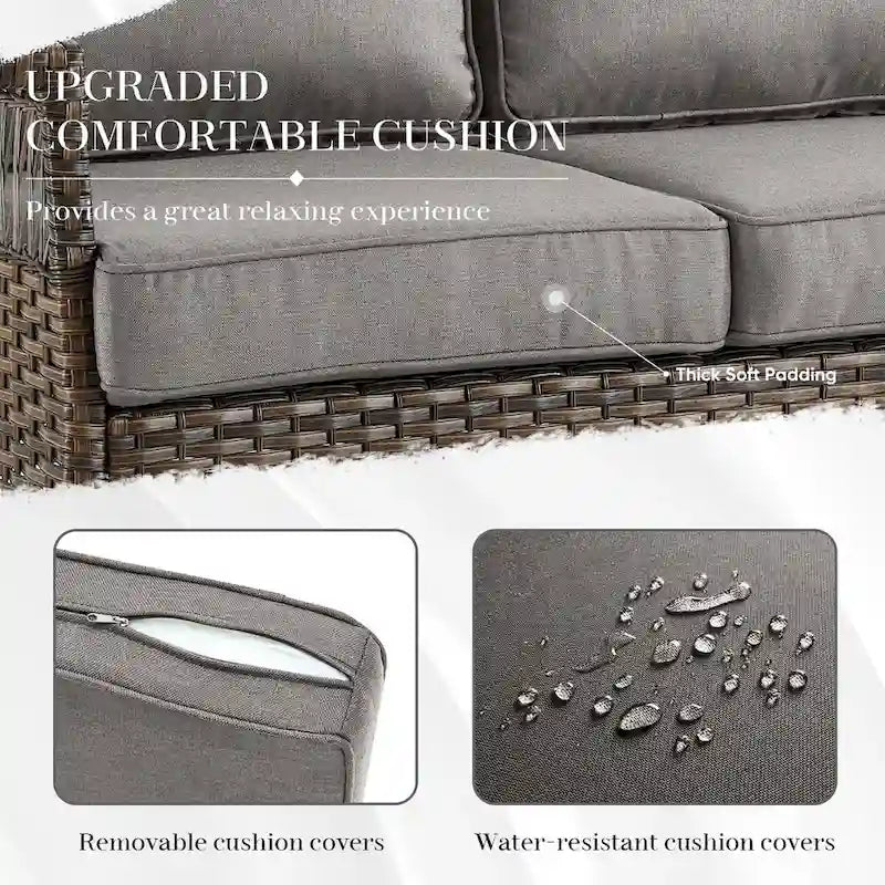Canapé 3 places, fauteuil pivotant de jardin et table basse, pouf - Marron