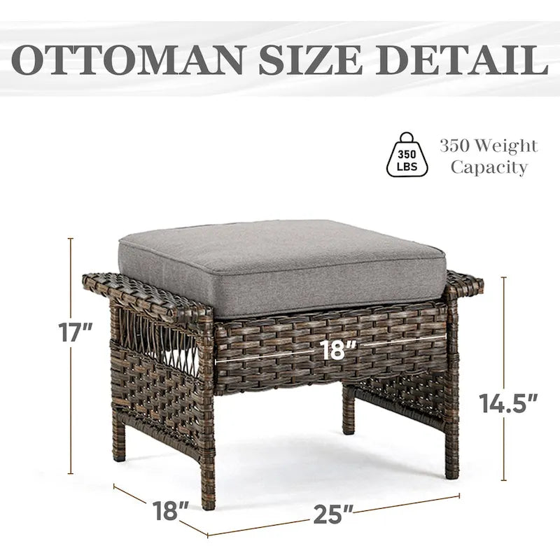 Canapé 3 places, fauteuil pivotant de jardin et table basse, pouf - Marron