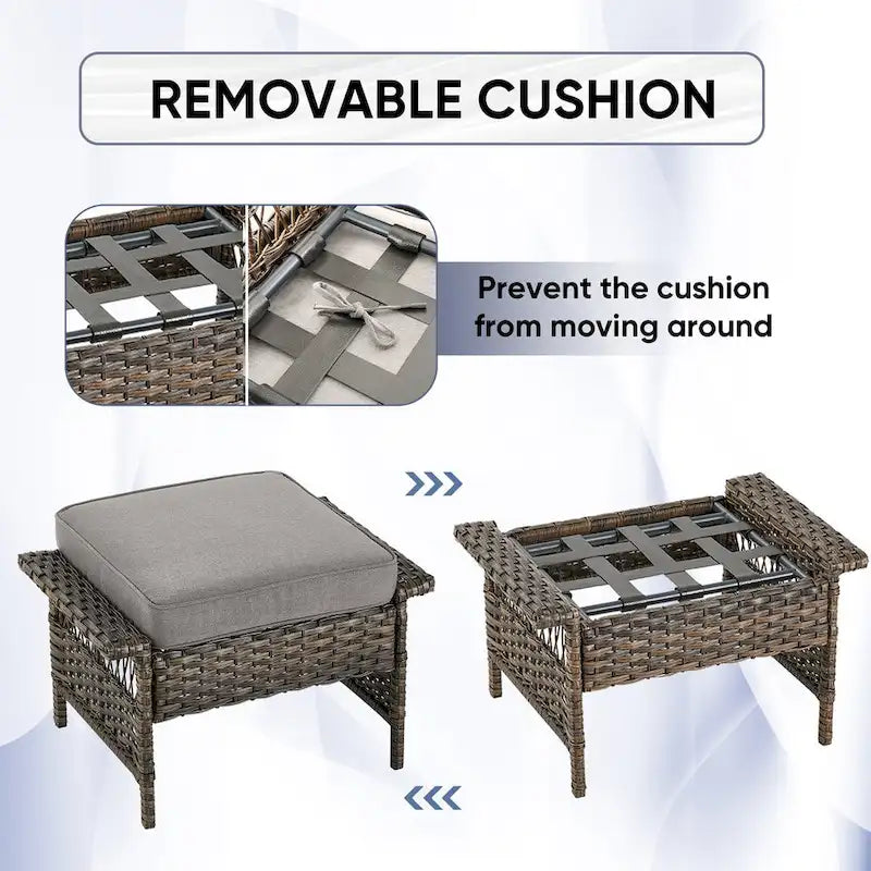 Canapé 3 places, fauteuil pivotant de jardin et table basse, pouf - Marron