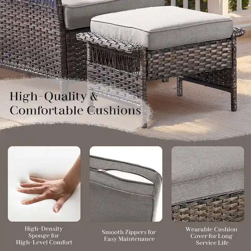 Canapé 3 places, fauteuil pivotant de jardin et table basse, pouf - Marron
