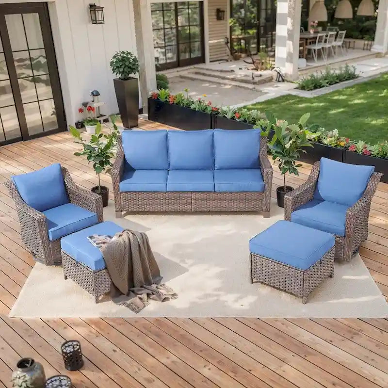 Ensemble de conversation d'extérieur avec fauteuils à bascule pivotants - Marron