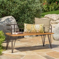 Outdoor Bench Teak Wood and Metal Rustic Patio Furniture by Christopher Knight Home
