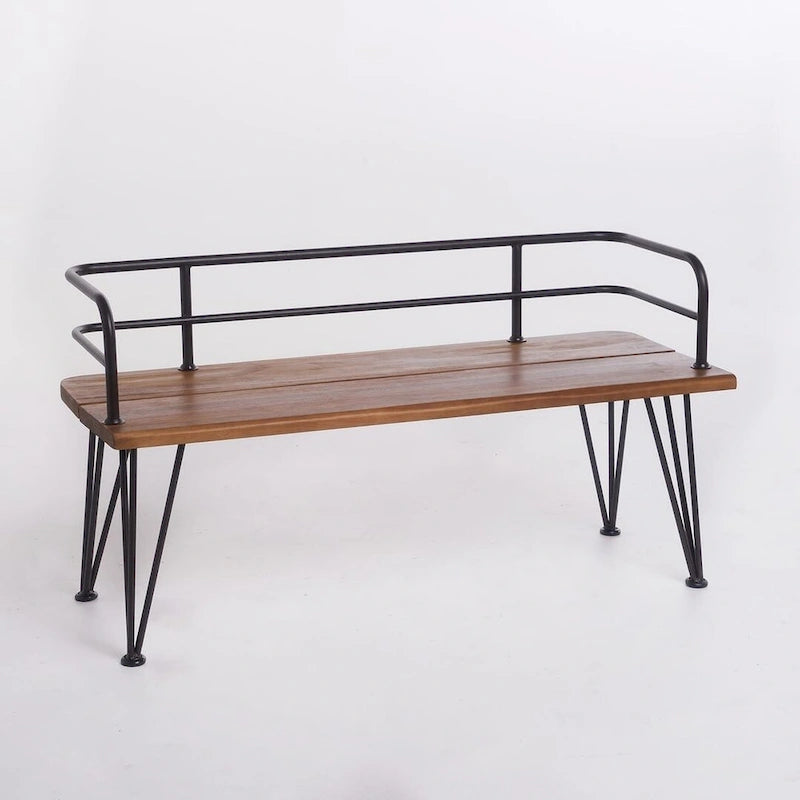 Banc d'extérieur en teck et métal, mobilier de patio rustique par Christopher Knight Home