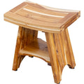 Compact Curvilinear Teak Shower Outdoor Bench with Shelf in Natural Finish - 19 x 12 x 18