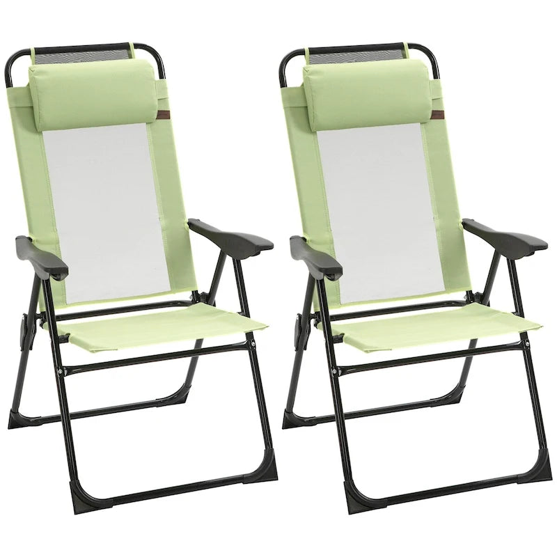 Lot de 2 chaises de patio pliantes, chaise de terrasse extérieure avec dossier inclinable réglable, chaise de camping avec appui-tête amovible pour le jardin