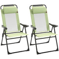Lot de 2 chaises de patio pliantes, chaise de terrasse extérieure avec dossier inclinable réglable, chaise de camping avec appui-tête amovible pour le jardin