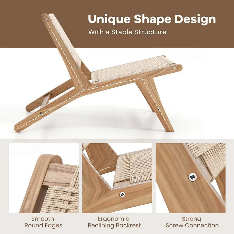 1/2 Chaises modernes en bois de teck avec assise et dossier tressés