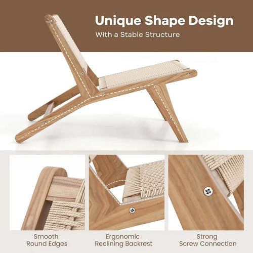 1/2 Chaises modernes en bois de teck avec assise et dossier tressés