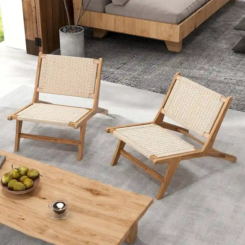 1/2 Chaises modernes en bois de teck avec assise et dossier tressés