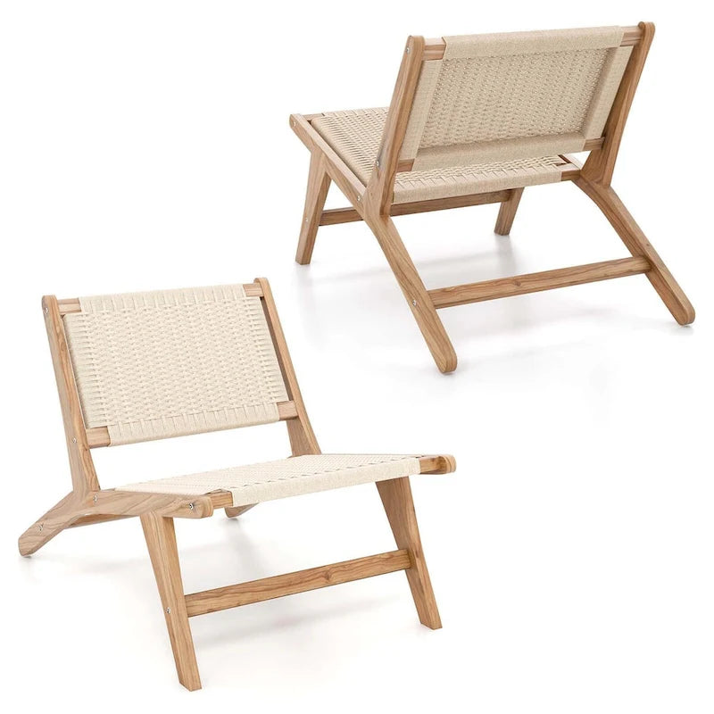 1/2 Chaises modernes en bois de teck avec assise et dossier tressés