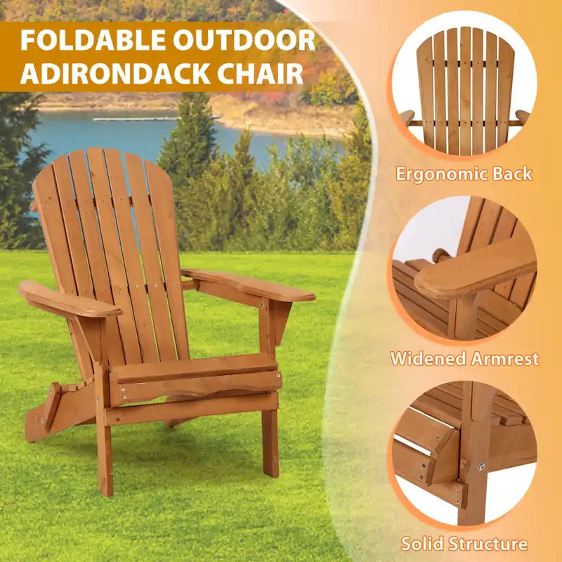 Chaise Adirondack pliante en bois massif naturel Wesley avec siège à lattes
