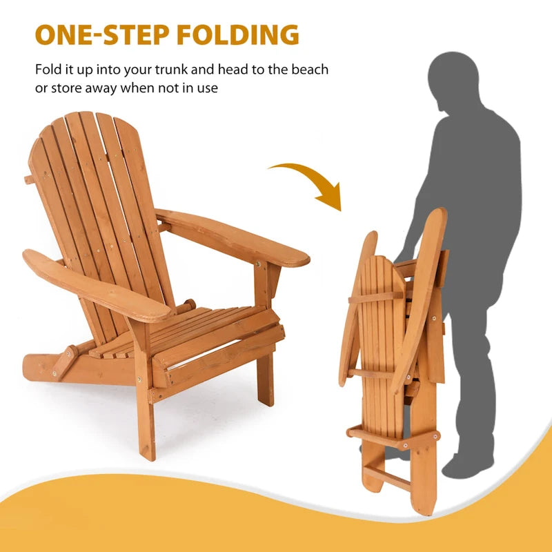 Chaise Adirondack pliante en bois massif naturel Wesley avec siège à lattes