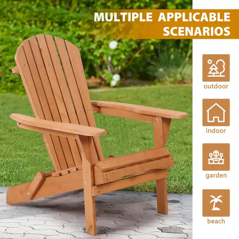 Chaise Adirondack pliante en bois massif naturel Wesley avec siège à lattes