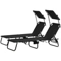 Chaises longues de piscine pliantes d'extérieur 2 pièces et chaises de bronzage avec auvent, dossier inclinable, cadre en acier et poche latérale