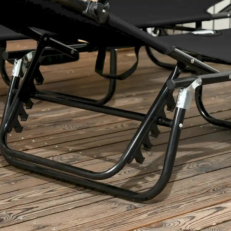 Chaises longues de piscine pliantes d'extérieur 2 pièces et chaises de bronzage avec auvent, dossier inclinable, cadre en acier et poche latérale