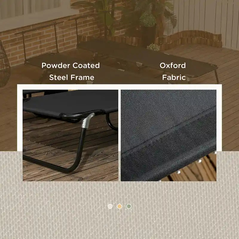 Chaises longues de piscine pliantes d'extérieur 2 pièces et chaises de bronzage avec auvent, dossier inclinable, cadre en acier et poche latérale
