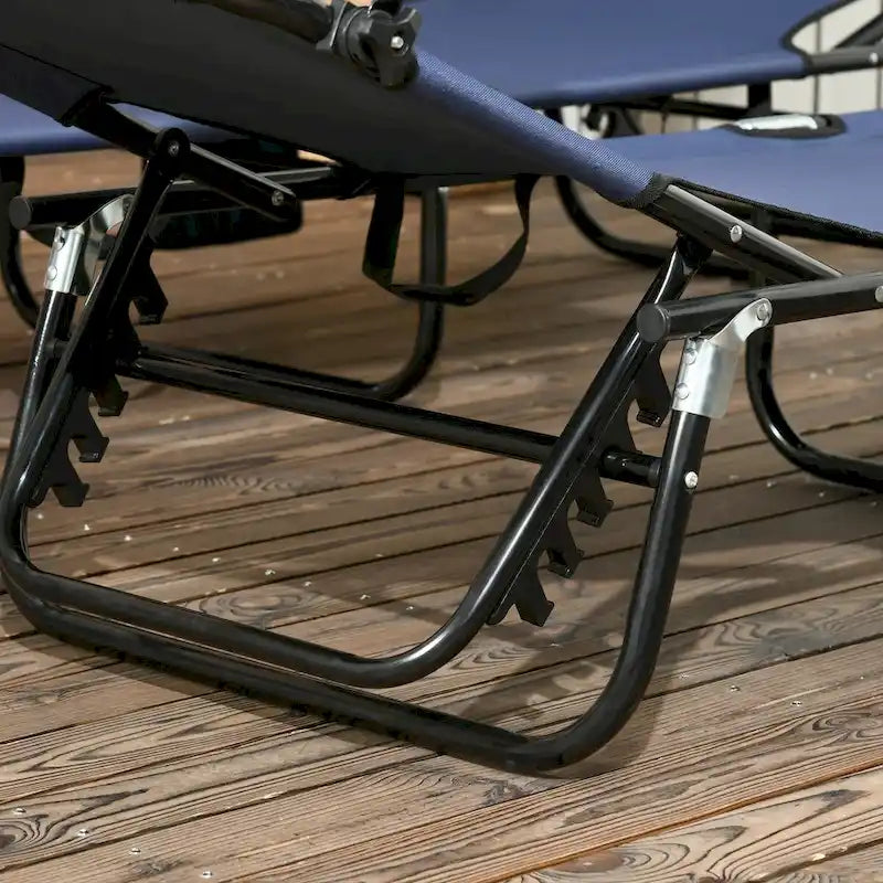Chaises longues de piscine pliantes d'extérieur 2 pièces et chaises de bronzage avec auvent, dossier inclinable, cadre en acier et poche latérale
