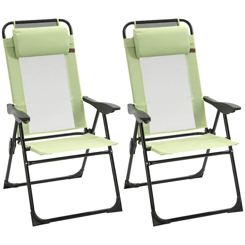 Chaises de patio pliantes 2 pièces avec dossier inclinable, chaises de camping d'extérieur avec appui-tête amovible