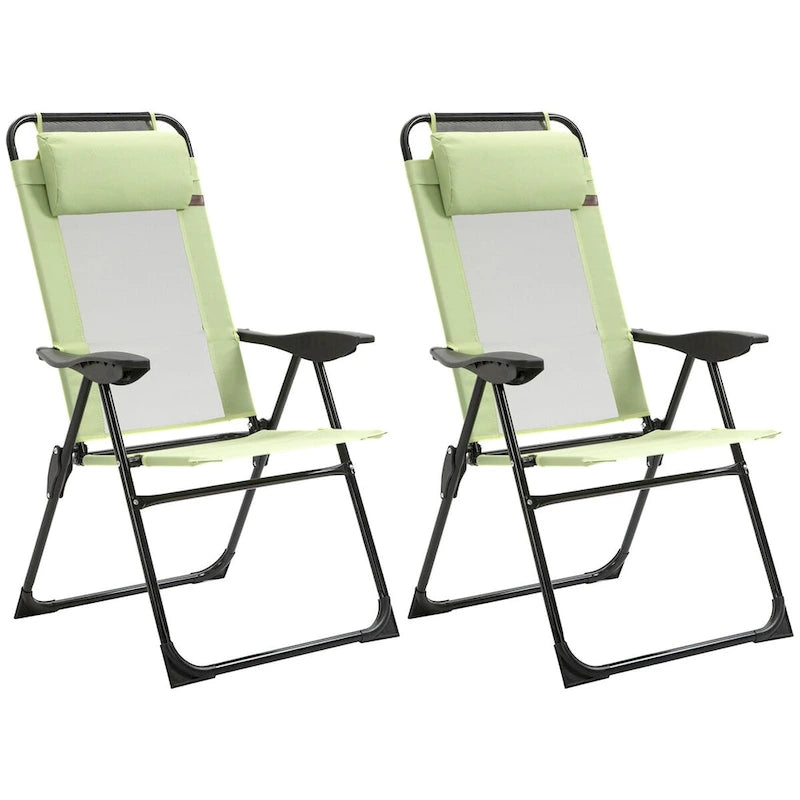 Chaises de patio pliantes 2 pièces avec dossier inclinable, chaises de camping d'extérieur avec appui-tête amovible