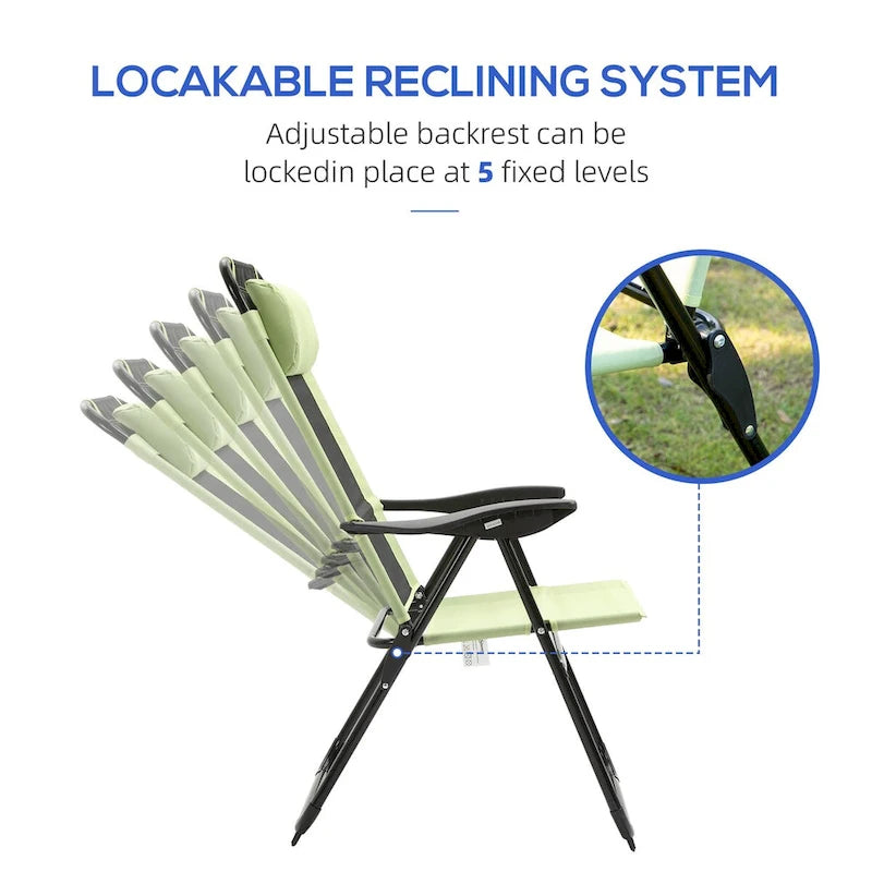 Chaises de patio pliantes 2 pièces avec dossier inclinable, chaises de camping d'extérieur avec appui-tête amovible