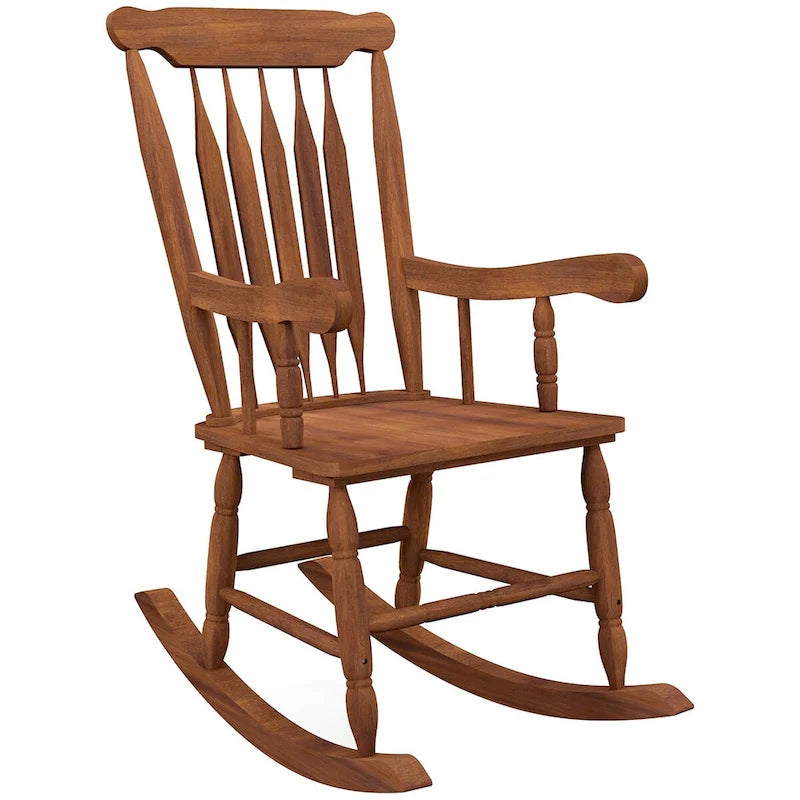 Fauteuil à bascule extérieur en bois, bascule de porche de 158 kg avec dossier haut