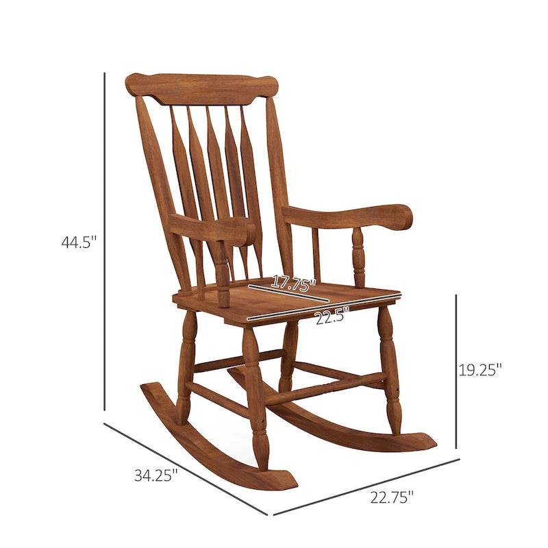 Fauteuil à bascule extérieur en bois, bascule de porche de 158 kg avec dossier haut