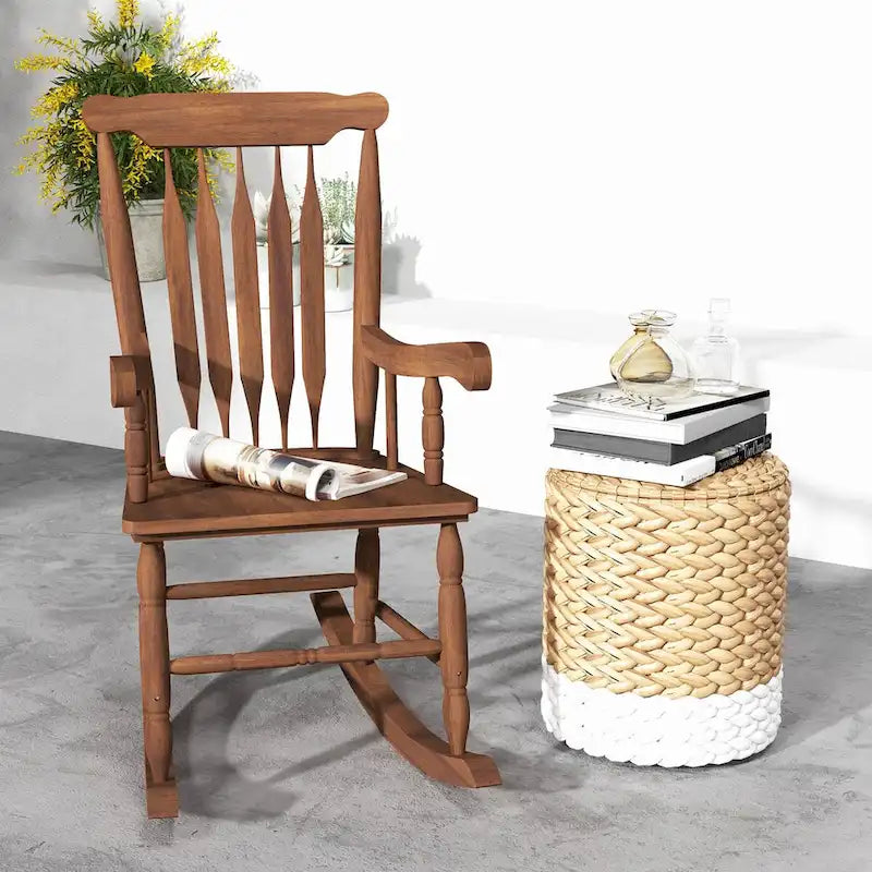 Fauteuil à bascule extérieur en bois, bascule de porche de 158 kg avec dossier haut